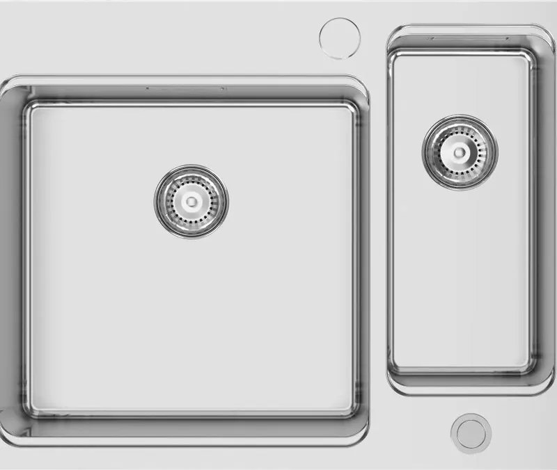 Lavello semincasso 2 vasche in inox argento RODI Una Reverse 65 L 65 x L 50.5 cm