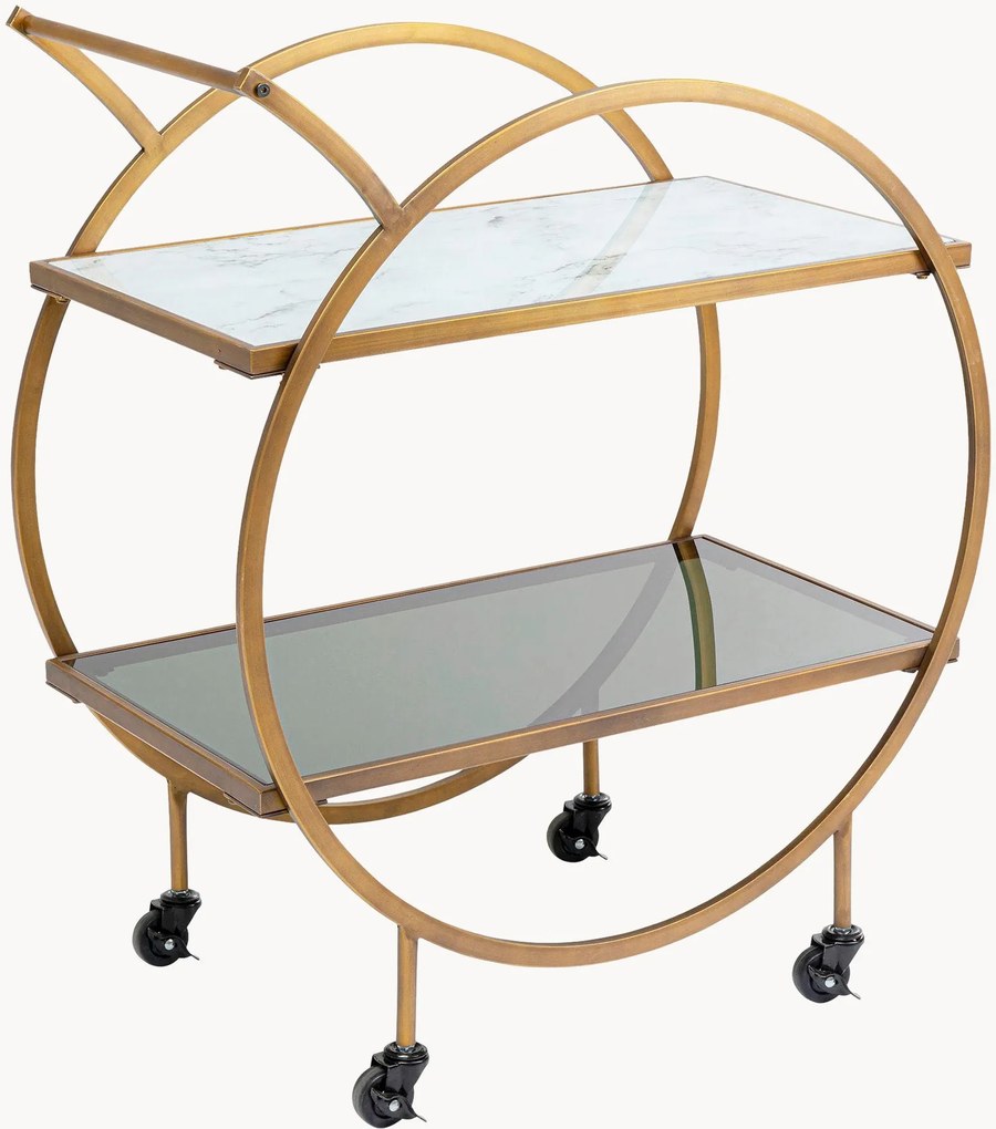 Carrello da servizio fatto a mano con piano in marmo e vetro Loft