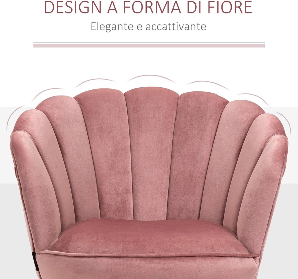Poltrona Imbottita 66x72x79 cm in Velluto Rosa...