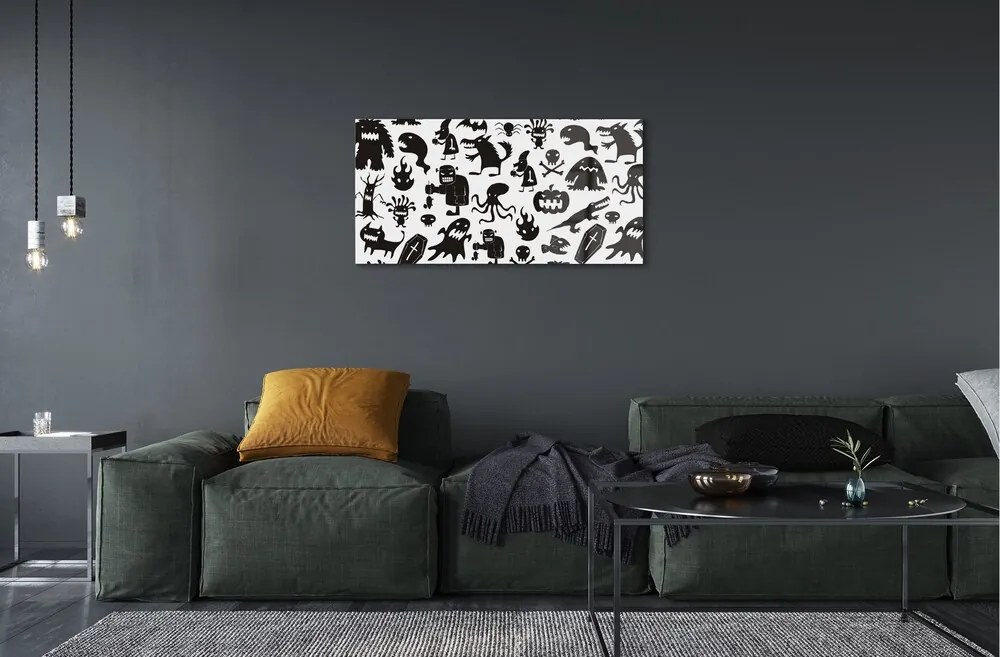 Quadro di vetro Sfondo bianco creature nere 140x70 cm