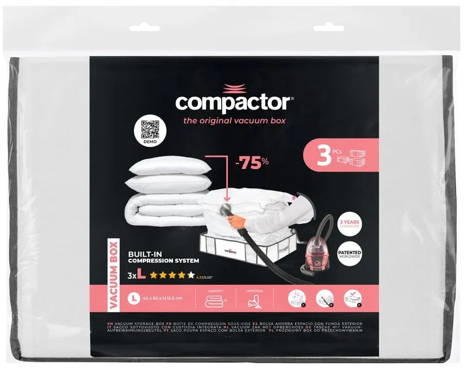 Set di organizer per vestiti sottovuoto/rinforzati in tessuto 3 pz 45x65x15,5 cm Life – Compactor