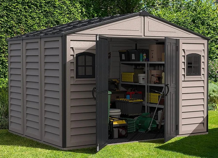 Duramax WoodBridge Plus II grande casetta da giardino in plastica 10,5 x 8 grigio