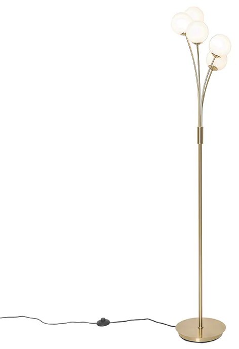 Lampada da terra moderna oro con vetro opale 5 luci - Athens