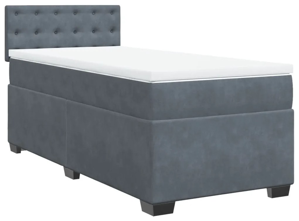 Letto a molle con materasso grigio scuro singolo in velluto