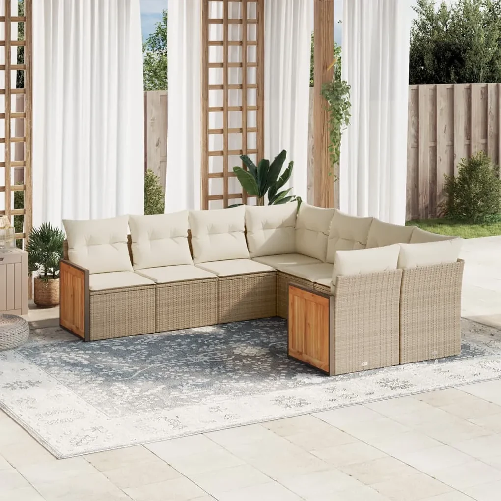Set divano da giardino 8 pz con cuscini beige in polyrattan