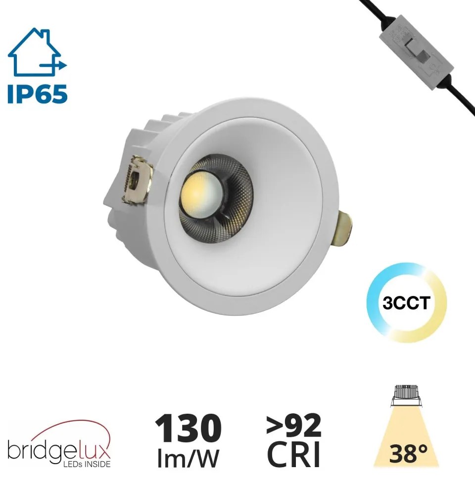 Faro LED Incasso 12W Foro Ø75mm IP65 CCT BRIDGELUX LED Bianco Variabile Colore Bianco Variabile CCT