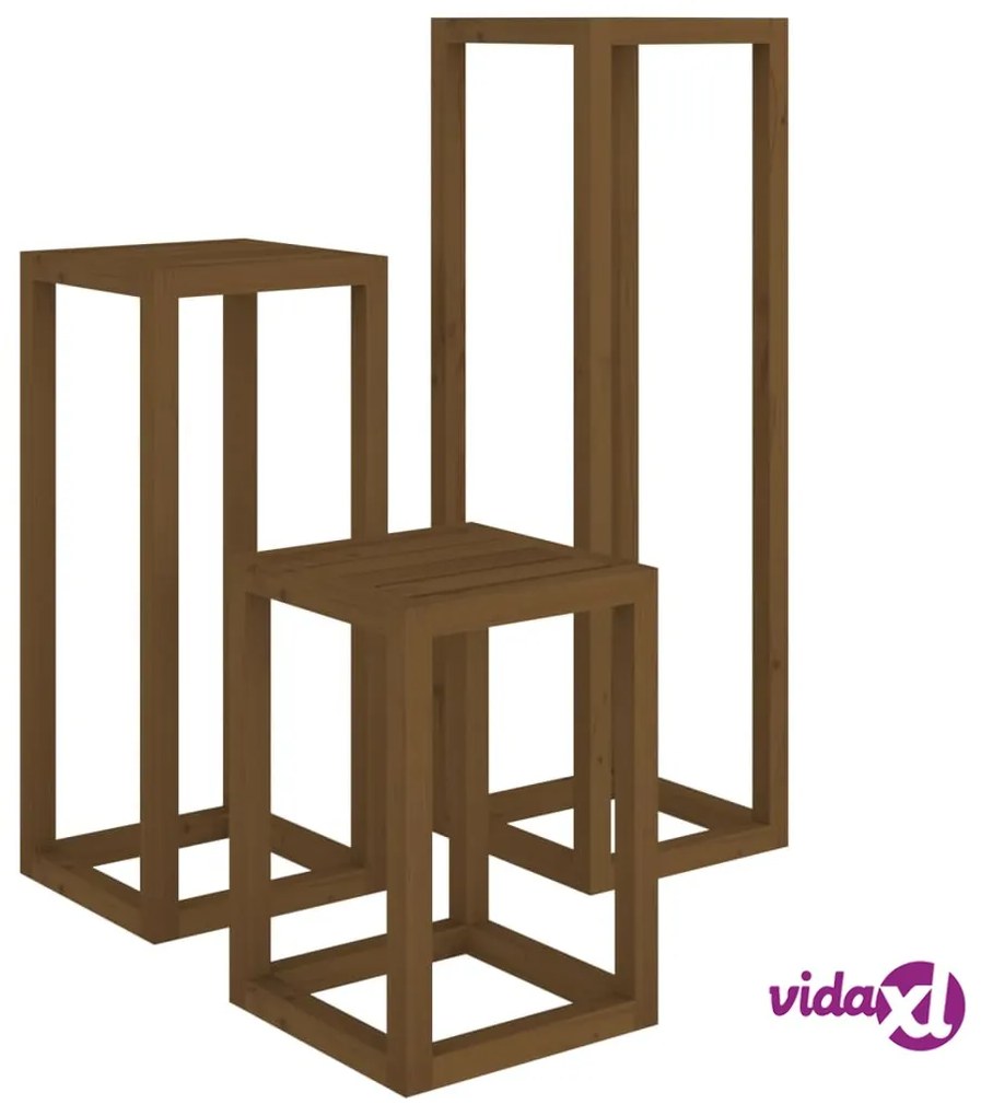 vidaXL Set Supporti per Piante 3 pz Miele in Legno Massello di Pino
