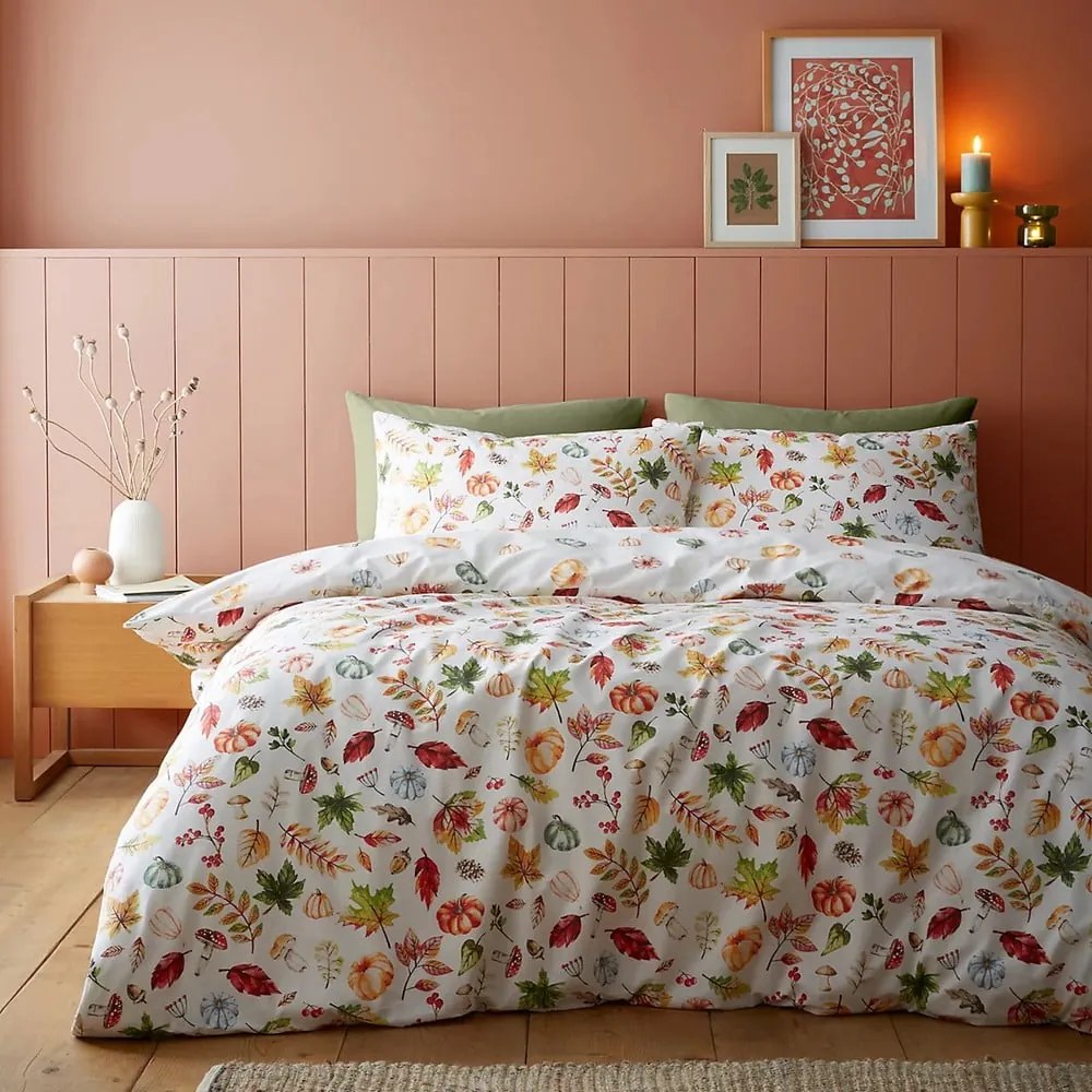 Biancheria da letto bianca/arancione per letto singolo 135x200 cm Autumn Pumpkins – Catherine Lansfield
