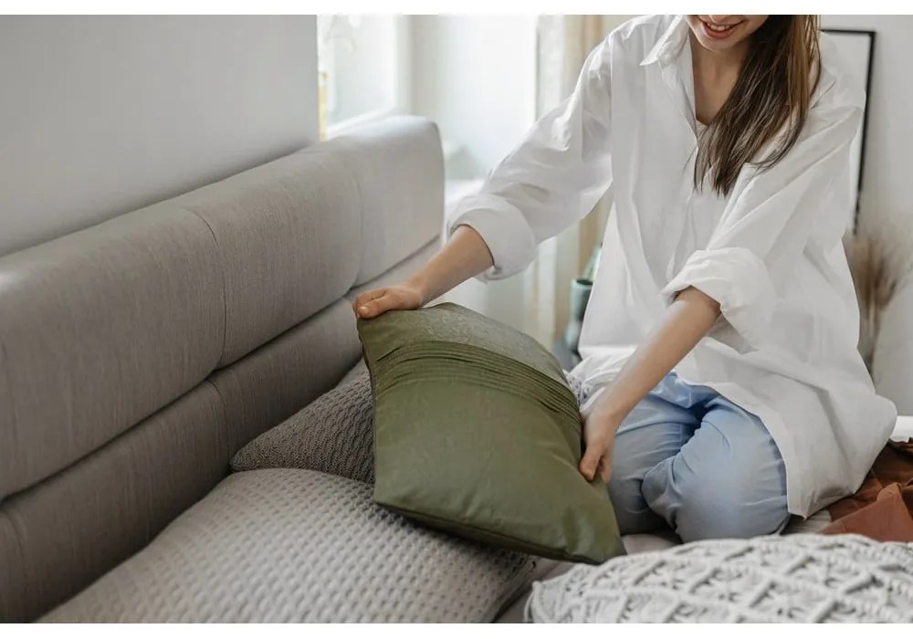 Letto matrimoniale imbottito beige con contenitore con rete inclusa 160x200 cm Lotte – Meise Möbel