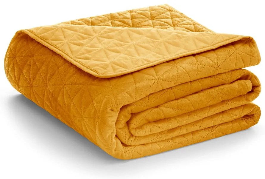 Copriletto giallo in velluto con rivestimento trapuntato 220x240 cm Laila – Restilo