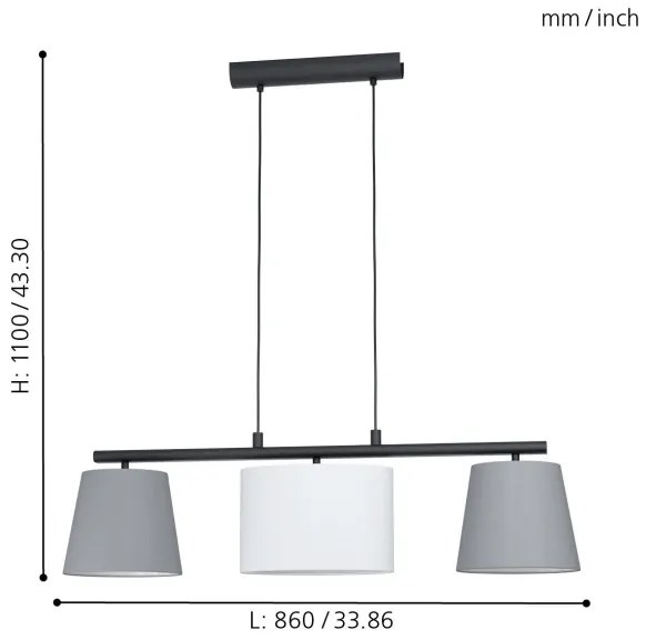 Eglo 55207 - Lampadario a sospensione con filo ALMEIDA 3xE14/25W/230V grigio