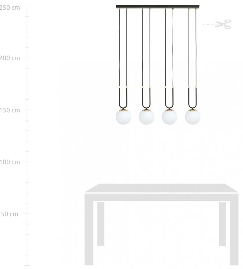 Lampadario a Sospensione in Acciaio e Vetro GLAM 4 Nero 4xE14 Colore del corpo Nero e Oro
