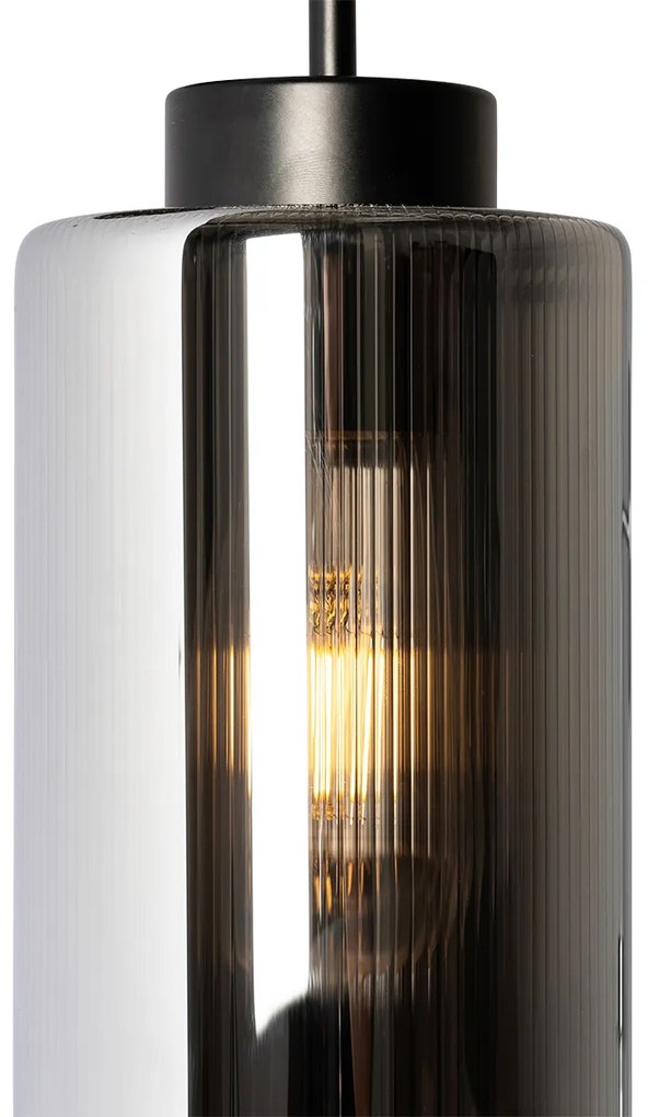 Applique da parete Art Déco nera con vetro fumé - Laura