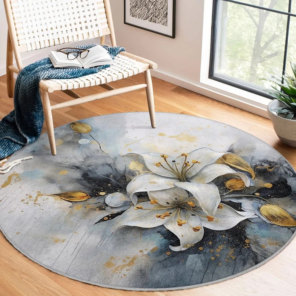 Tappeto rotondo blu/grigio lavabile ø 80 cm Golden Lilly – Mila Home