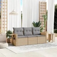 Set Divano da Giardino 3 pz con Cuscini Beige in Polyrattan 3219858