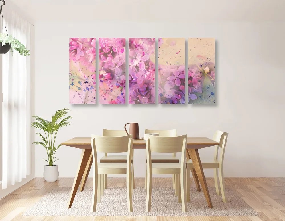 Quadri 5 pezzi – Rametto di fiori rosa