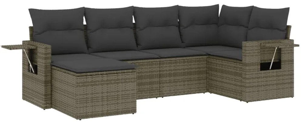 Set Divano da Giardino 6 pz con Cuscini Grigio in Polyrattan