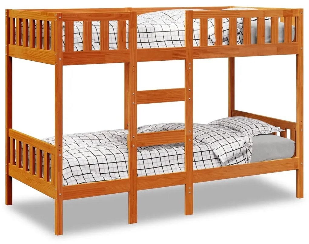 Letto A Castello Marrone Cera 90x200 Cm İn Legno Di Pino /