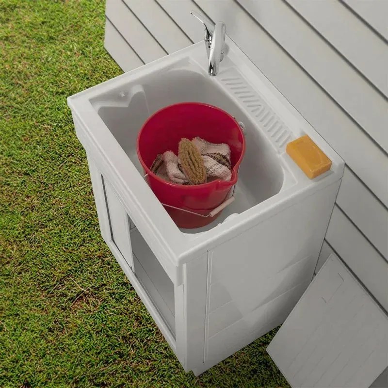 Mobile lavatoio 60x60 bianco con serranda vasca e asse strofinatoio