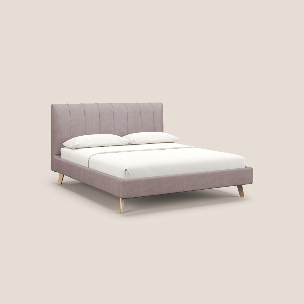 Selene letto imbottito con piedini naturali sfoderabile in tessuto impermeabile T02 rosa