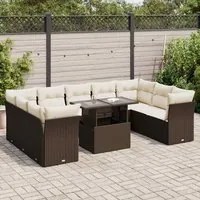 Set Divani da Giardino 10pz con Cuscini in Polyrattan Marrone 3326224