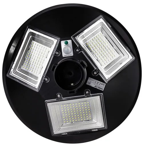 Lampione solare LED con sensore, 15W/6V, 6500K, IP65, nero + telecomando