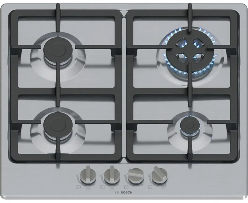 Bosch - Serie 4 PGH6B5K90 Piani cottura in acciaio inox Piano cottura da incasso da 58 cm de gas 4 zona/e