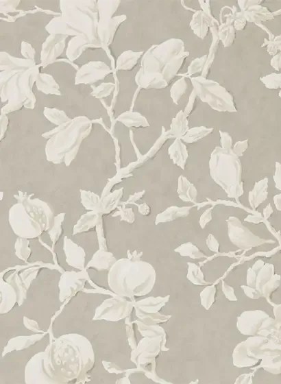 Tapete Magnolia & Pomegranate von Sanderson - Silver/ Linen