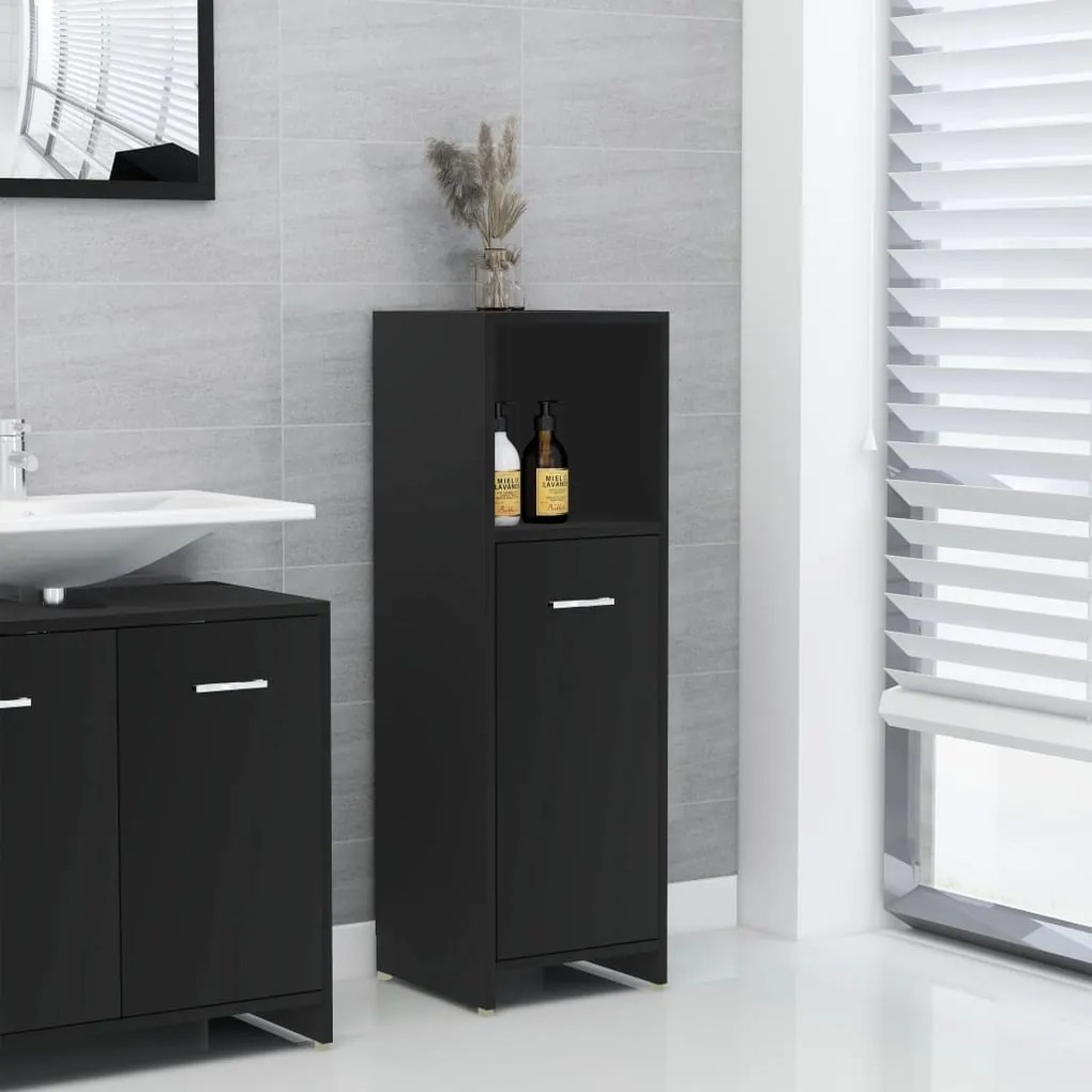 Mobile Da Bagno Nero 30x30x95 Cm İn Legno Multistrato /
