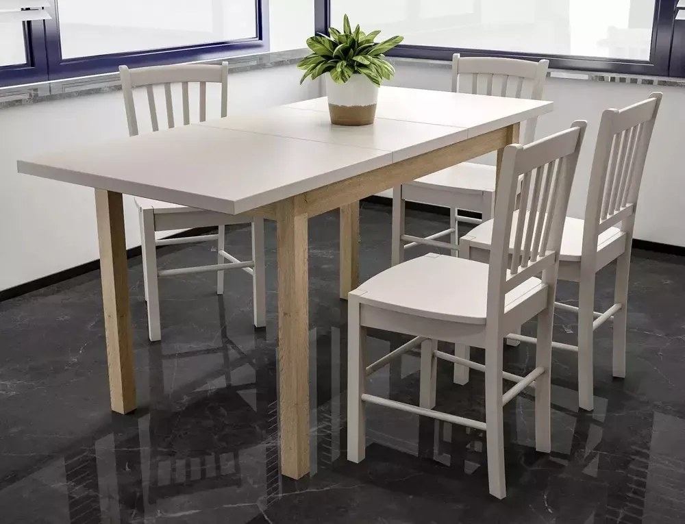 Tavolo Adam estensibile in MDF effetto rovere Cremona Torro e piano laminato color cashmere – 100-140x60 cm