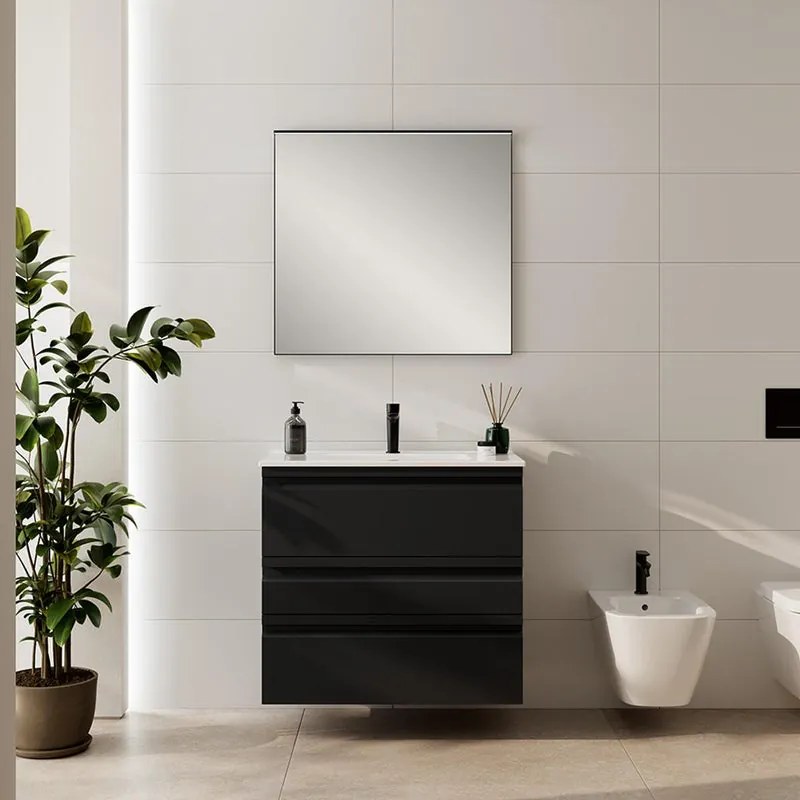 Mobile bagno sospeso con lavabo L 80 x H 56 x P 46 cm grafite in mdf 3 cassetti per vasca centrale Pull, piedini non inclusi