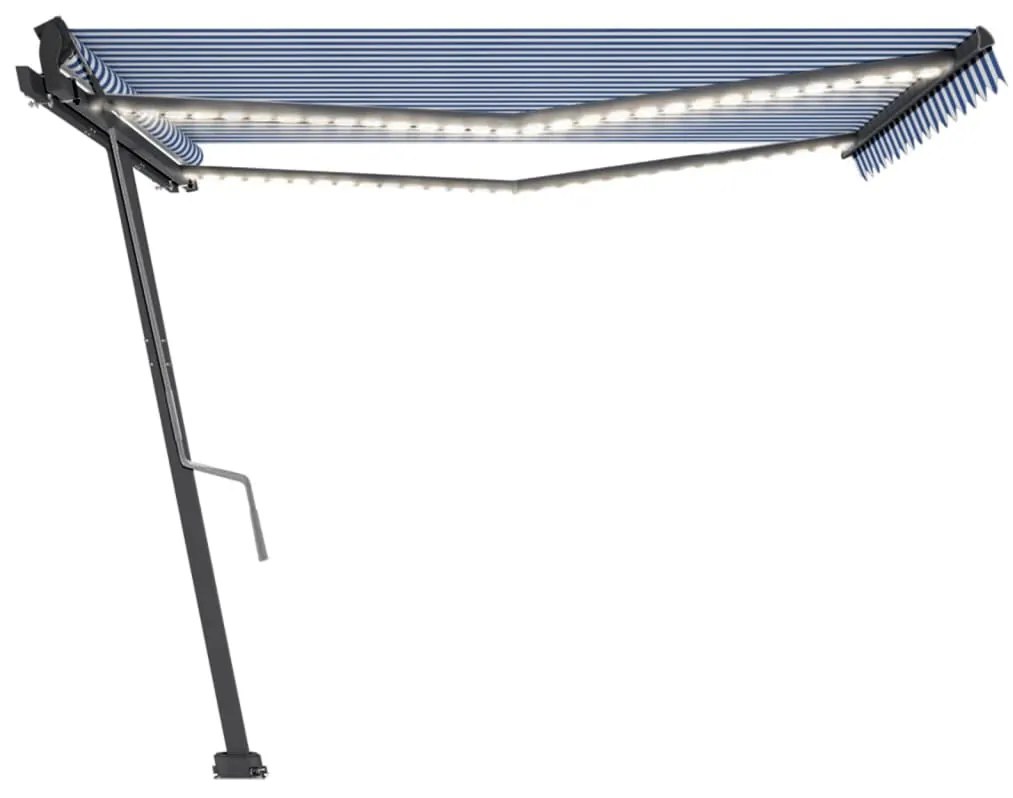 Tenda da Sole Retrattile Manuale con LED 450x350 cm Blu Bianco