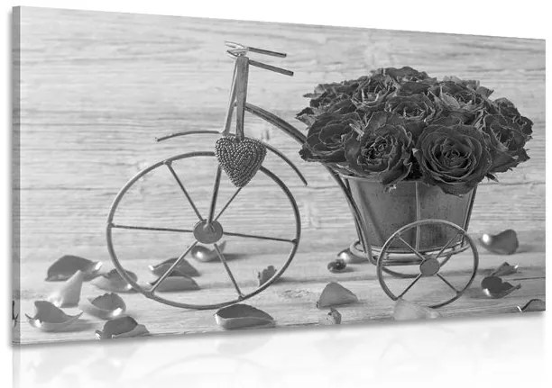 Quadro su tela – Bicicletta piena di rose in bianco e nero