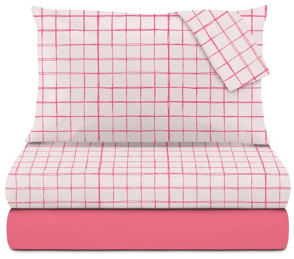 Completo letto matrimoniale quadretti rosa