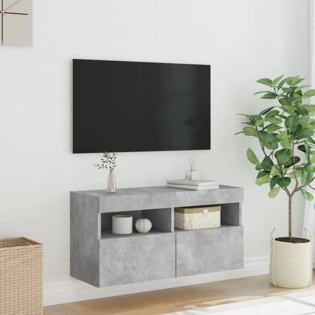 Mobile tv a parete con luci led grigio cemento 80x30x40 cm