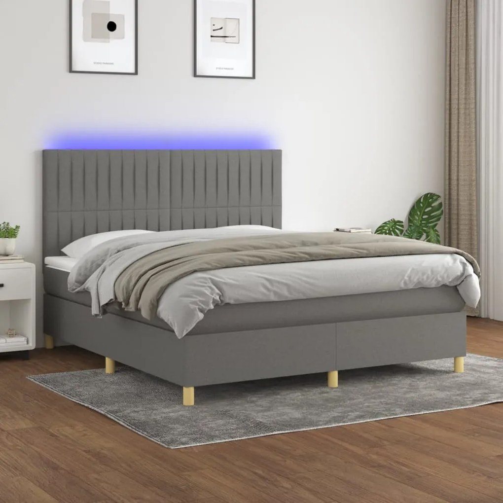 Letto a molle materasso e led grigio scuro 160x200cm in tessuto