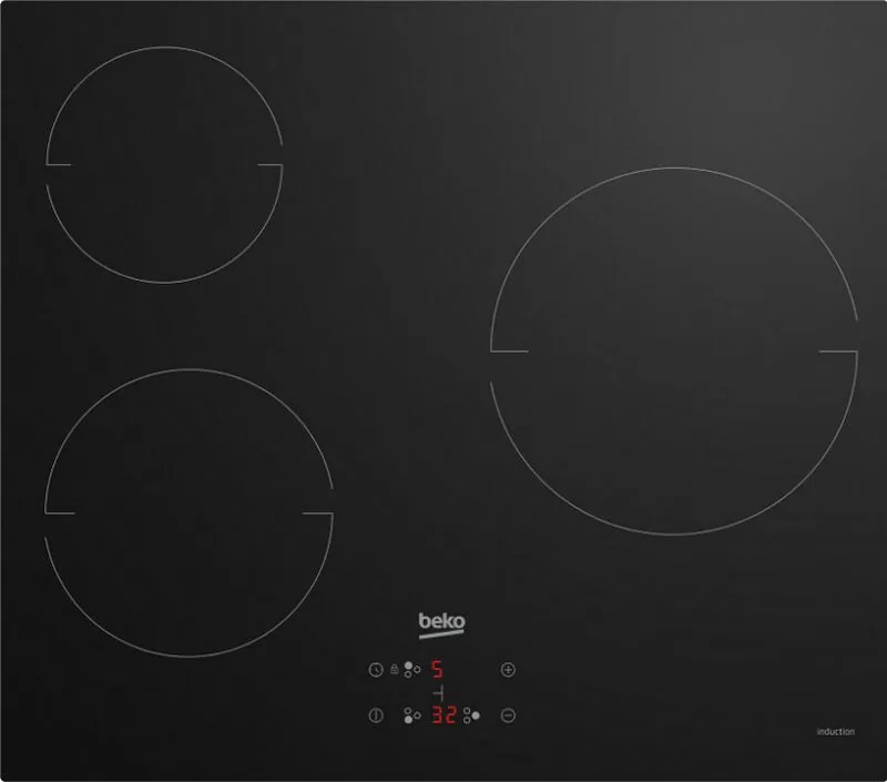 Beko - piano cottura a induzione 60cm 3 fuochi 5900w nero - hii63400mt
