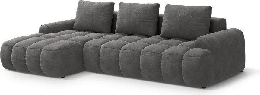 Divano angolare grigio allungabile/con contenitore (con penisola a sinistra/con chaise lounge) con rivestimento in velluto Linz – Cosmopolitan Design