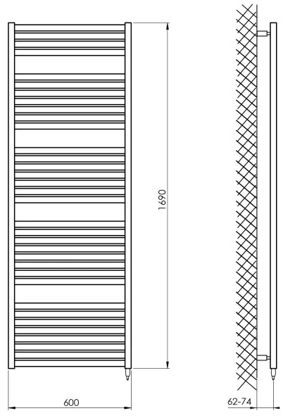 Aqualine - Radiatore elettrico da bagno TONDI-E 800W/230V 169 cm nero opaco