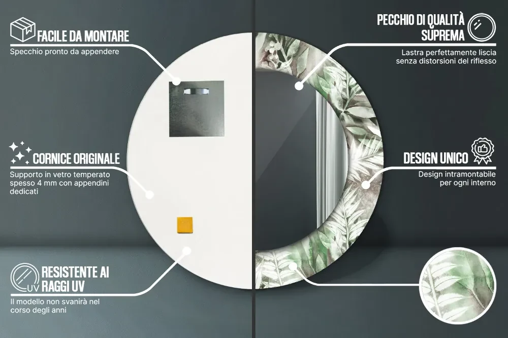 ironsmithn Specchio da parete decorativo a forma di foglia, decorazione elegante per bagno, soggiorno, camera da letto
