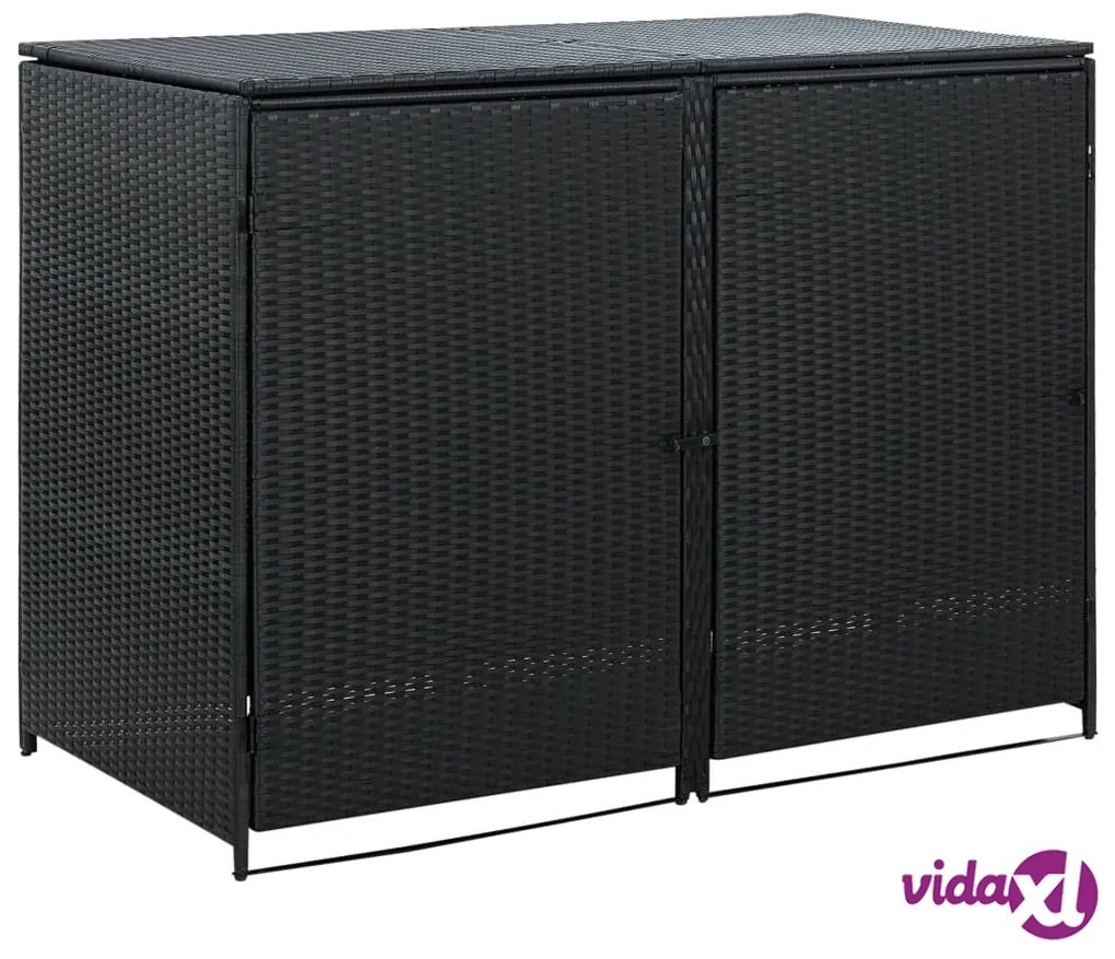vidaXL Copribidone Doppio per Spazzatura Polyrattan Nero 148x80x111 cm