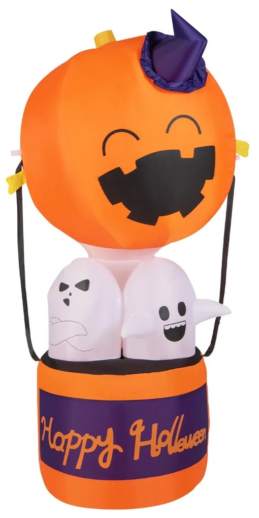 Costway Mongolfiera gonfiabile con zucca fantasmi per Halloween, Decorazione festiva con luci LED 4 paletti 2 corde 180cm