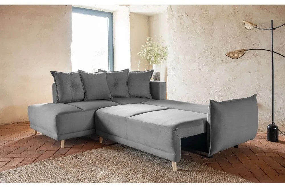 Divano letto in velluto a coste grigio (angolo sinistro) Lazy Lukka - Miuform