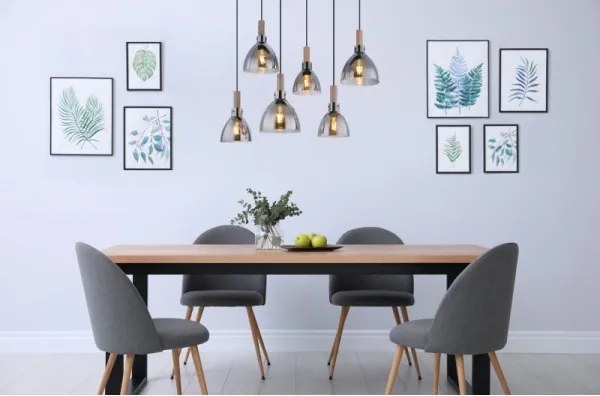 Globo 15550-6H - Lampadario sospeso MATTEA 6xE27/6W/230V nero/fumé