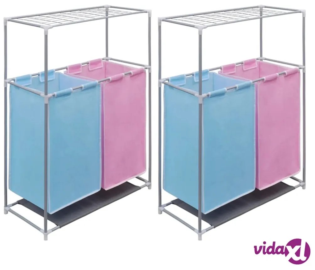vidaXL Portabiancheria a 2 Sezioni 2 pz con Ripiano per Asciugatura