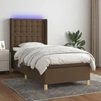 Letto a Molle Materasso e LED Marrone Scuro 100x200 cm Tessuto 3139176