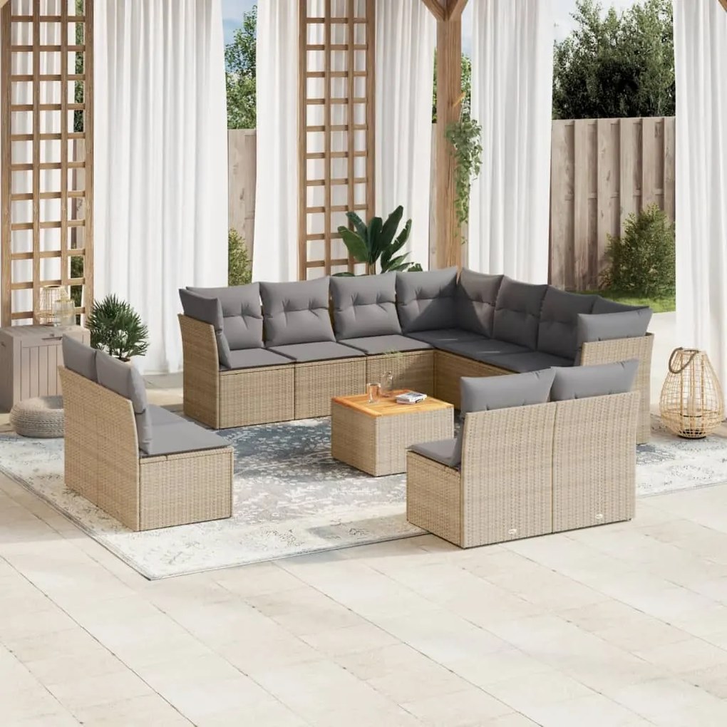 Set divani da giardino 12 pz con cuscini beige in polyrattan