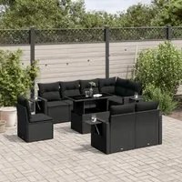 Set Divani da Giardino 9 pz con Cuscini Nero in Polyrattan 3268035