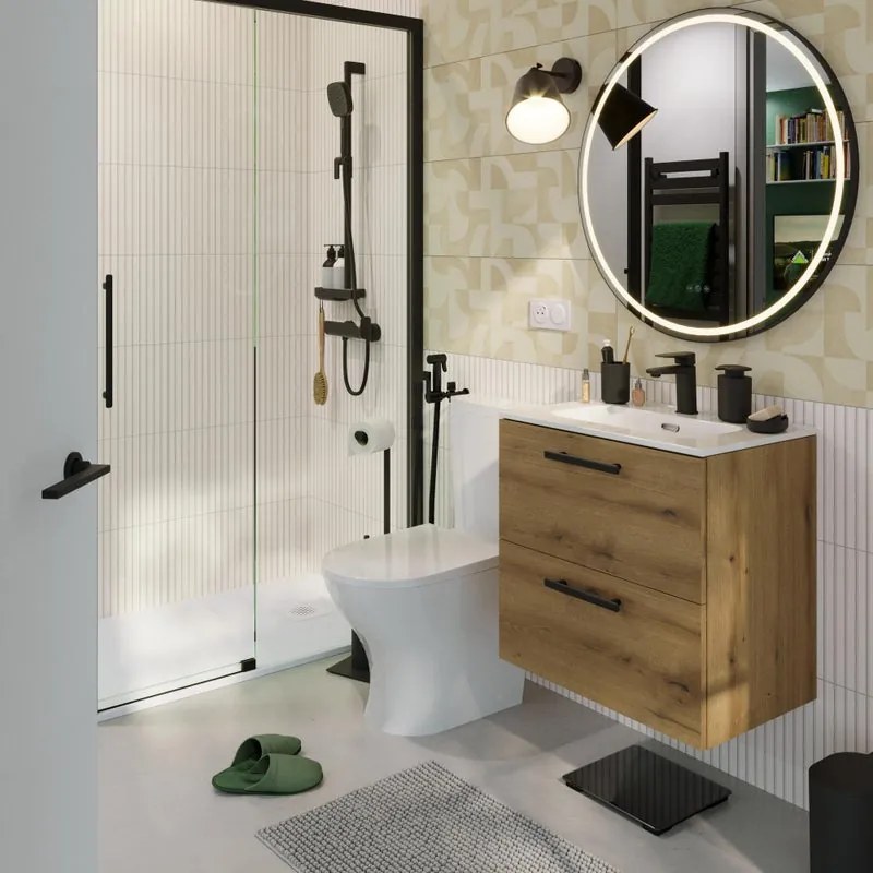 Mobile bagno sospeso con lavabo L 60 x H 57,7 x P 40 cm rovere rustico truciolare 2 cassetti | Remix