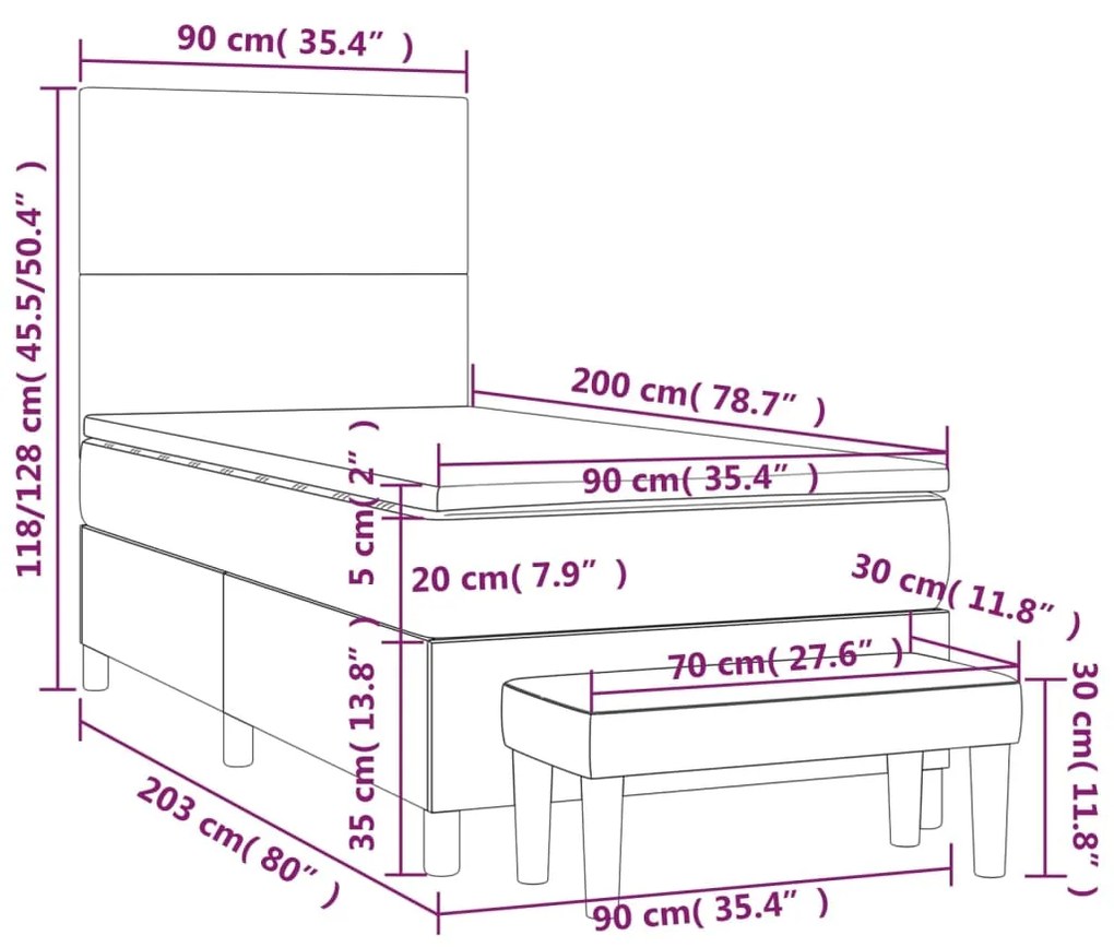 Giroletto a Molle con Materasso Bianco 90x200 cm in Similpelle